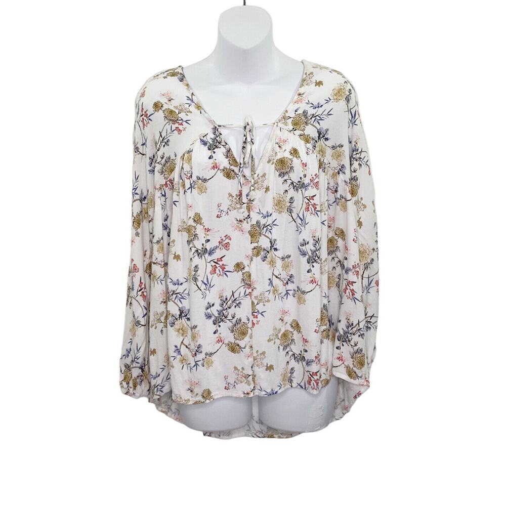 Millibon Womens Blouse Size Large White‎ Floral Hi Lo Peasant Long Sleeved Top